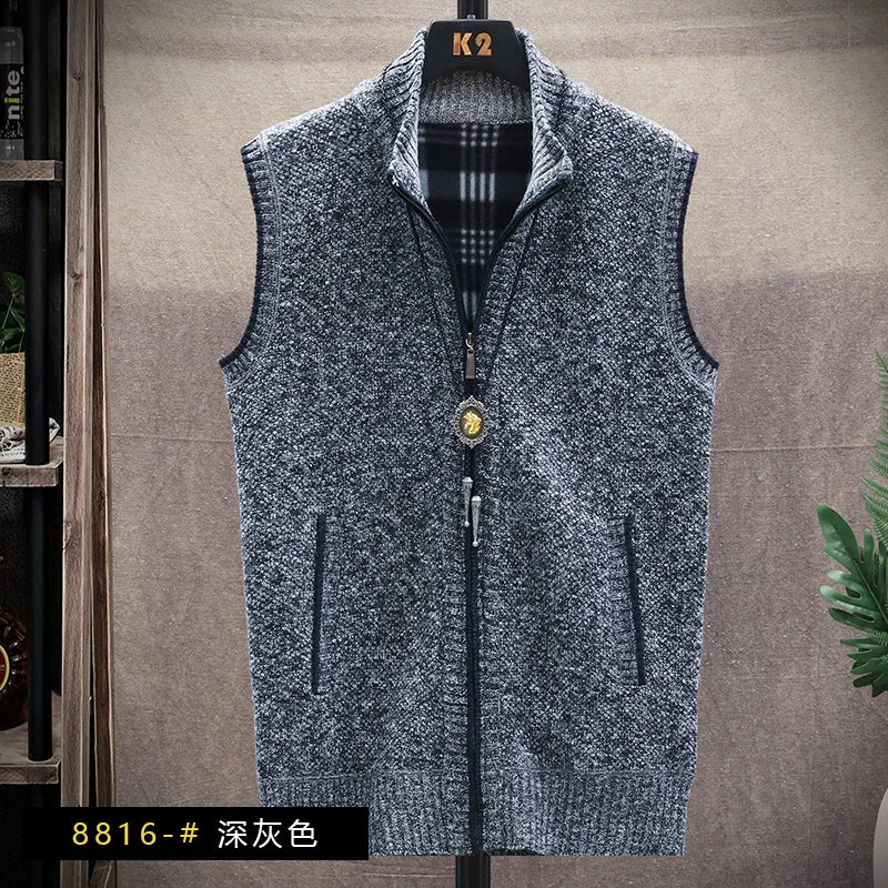 Men's Knitted Sweater Cardigan Thickened Fleece Hooded Casual Style Warm Outerwear Autumn Winter New Arrival Korean Version