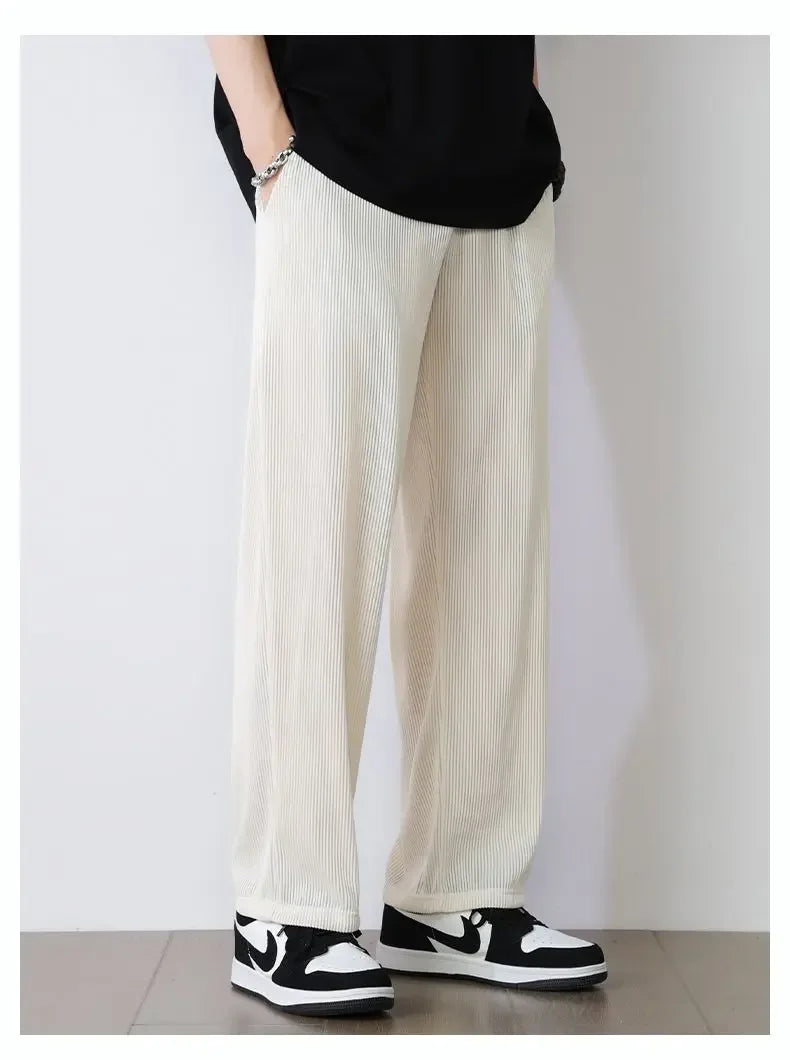 Summer White Casual Pants Men's Ice Silk Pants Men's Drape Floor Mop Pants  Korean Straight Loose Wide Leg Long Pants