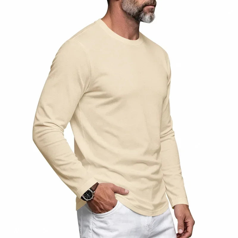 Autumn and Winter Men's Thin Casual Crew Neck Pullover Loose Versatile Breathable Commuter Long Sleeve Bottom T-Shirt