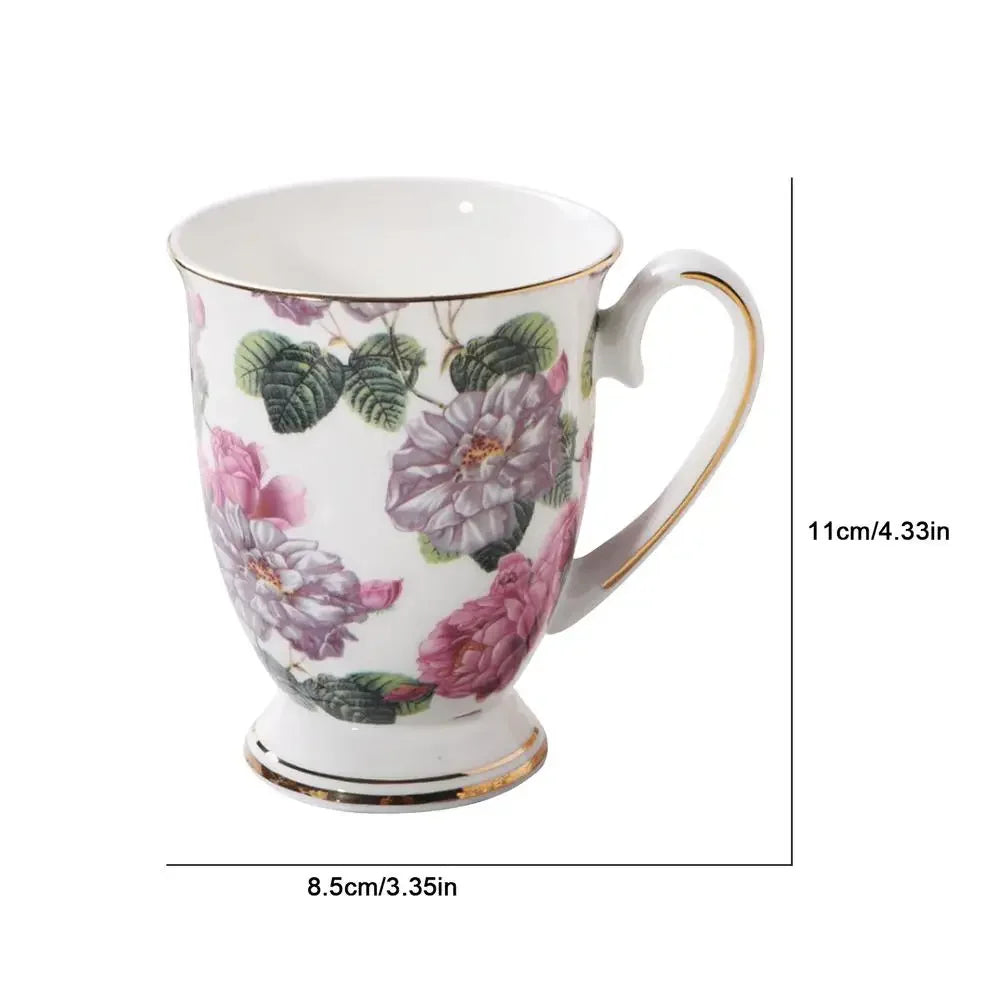 Classical Retro Bone China Mugs Large Capacity Ceramics Breakfast Milk Coffee Mug Pastoral Flower Tea Cup Home Office Drinkware