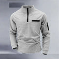 New men's athletic polo shirt, vintage striped design with half-zip closure, slim fit, stylish outdoor long-sleeved casual top.