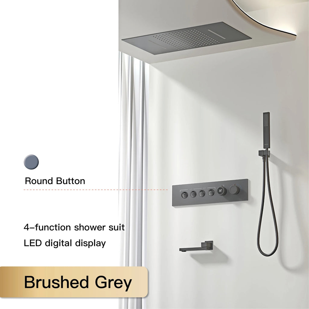 Luxury Black Brass Shower System, Wall Mounted Led Digital Display, Cold Hot Dual Control, Four Function Ceiling Shower Tap