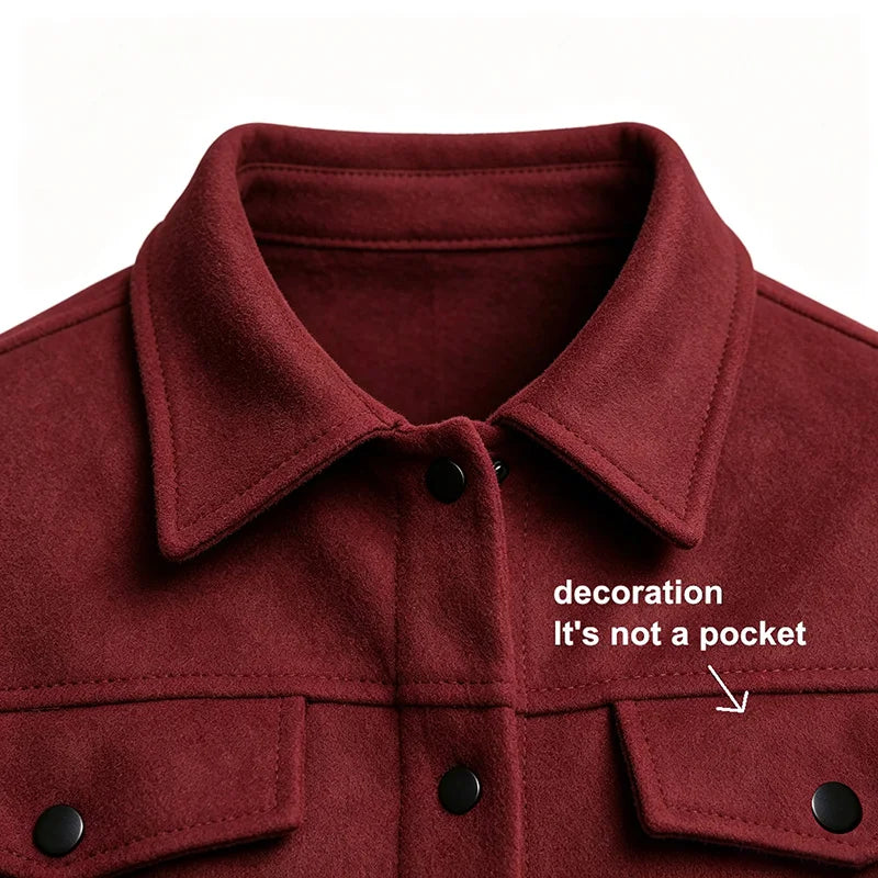 Men Loose Short Shacket Soft Brushed Fabric Autumn Winter Business Daily Casual Fake Decor Chest Flap Lapel Fashion Outer Jacket