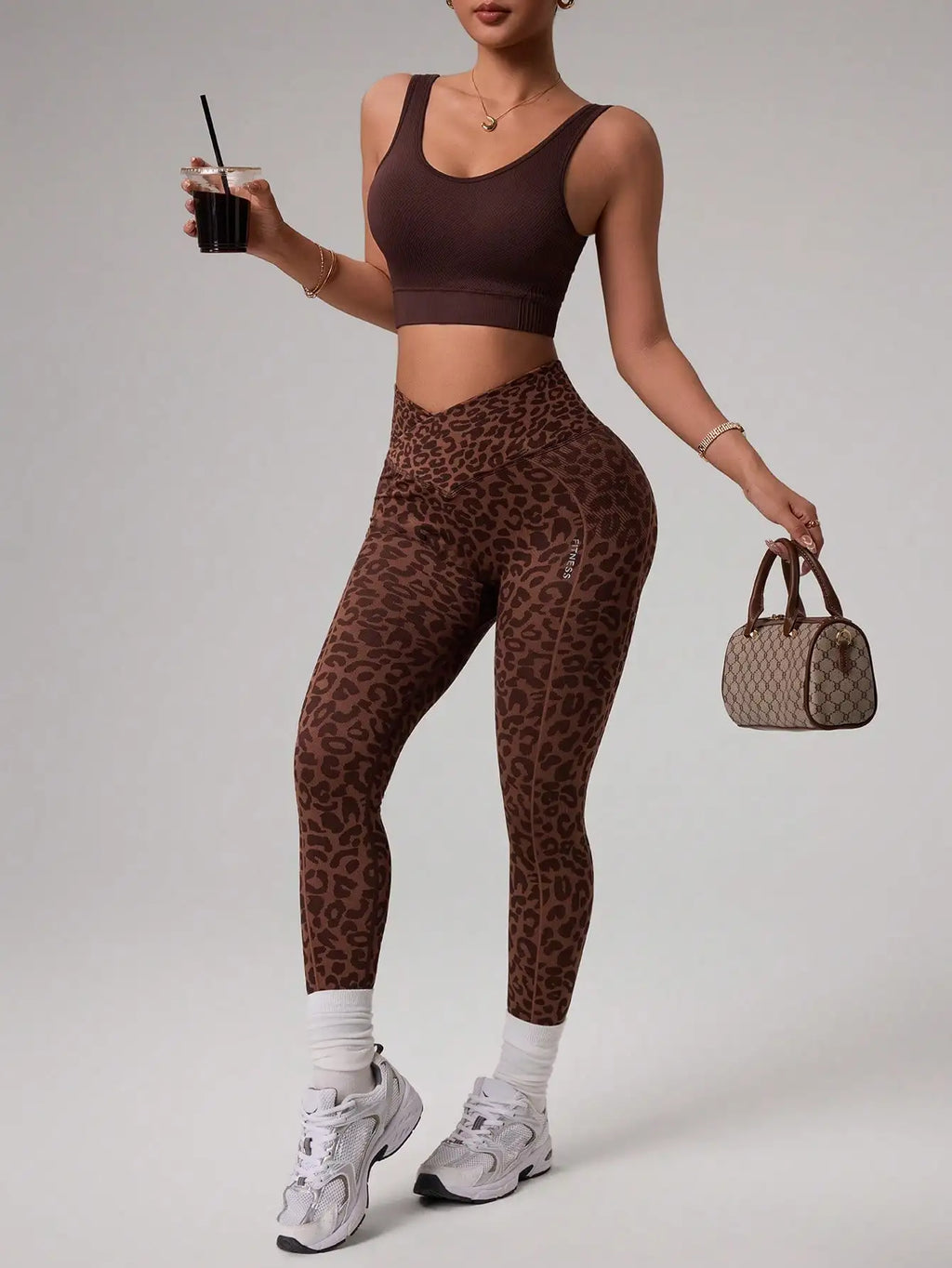 Women High Waist Leopard Print Seamless Yoga Leggings Cross V Waist Butt Lift Gym Workout Fitness Pants