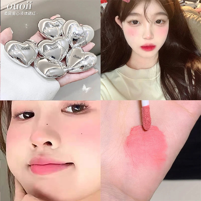 Lavender Matte Liquid Blush Velvet Heart Strawberry Peach Face Pigment Lasting Beauty Natural Cheek Tint Cream Blush Makeup