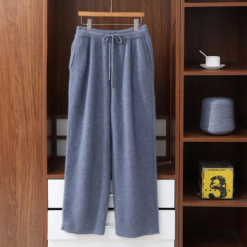 100% Mink Cashmere Pants Autumn Winter New Men' Elastic Waist Cashmere Pants Youth High-End Warm Outside Leggings Thick Casual