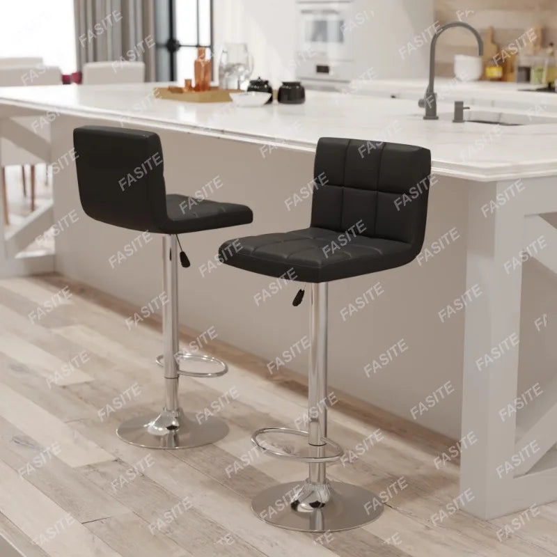 Nordic Modern Square PU Leather Swivel Adjustable Bar Stool, Set Of 2, Bar Stool For Kitchen Counter,Gray