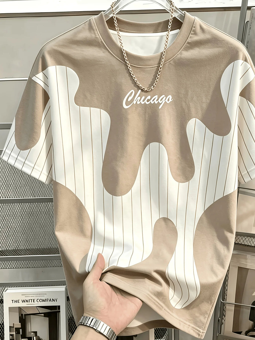 Men Mesh Sports T‑Shirt Abstract Patchwork Print O‑Neck Short Sleeve Loose Breathable Summer Casual Top