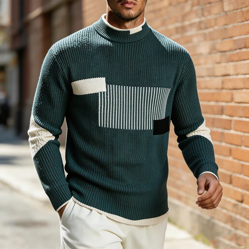 Vintage Print Pattern Knit Sweater Shirts Mens 2026 Autumn Outdoor Long Sleeve Shirt Daily Casual O Neck Knitting Tops Men