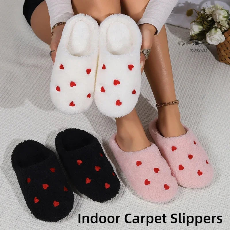 Women's Carpet Soft Bottom Mute Shoes Heart-Shaped Light Living Room Shoes Winter Indoor Comfortable Cute Silent Love Slippers