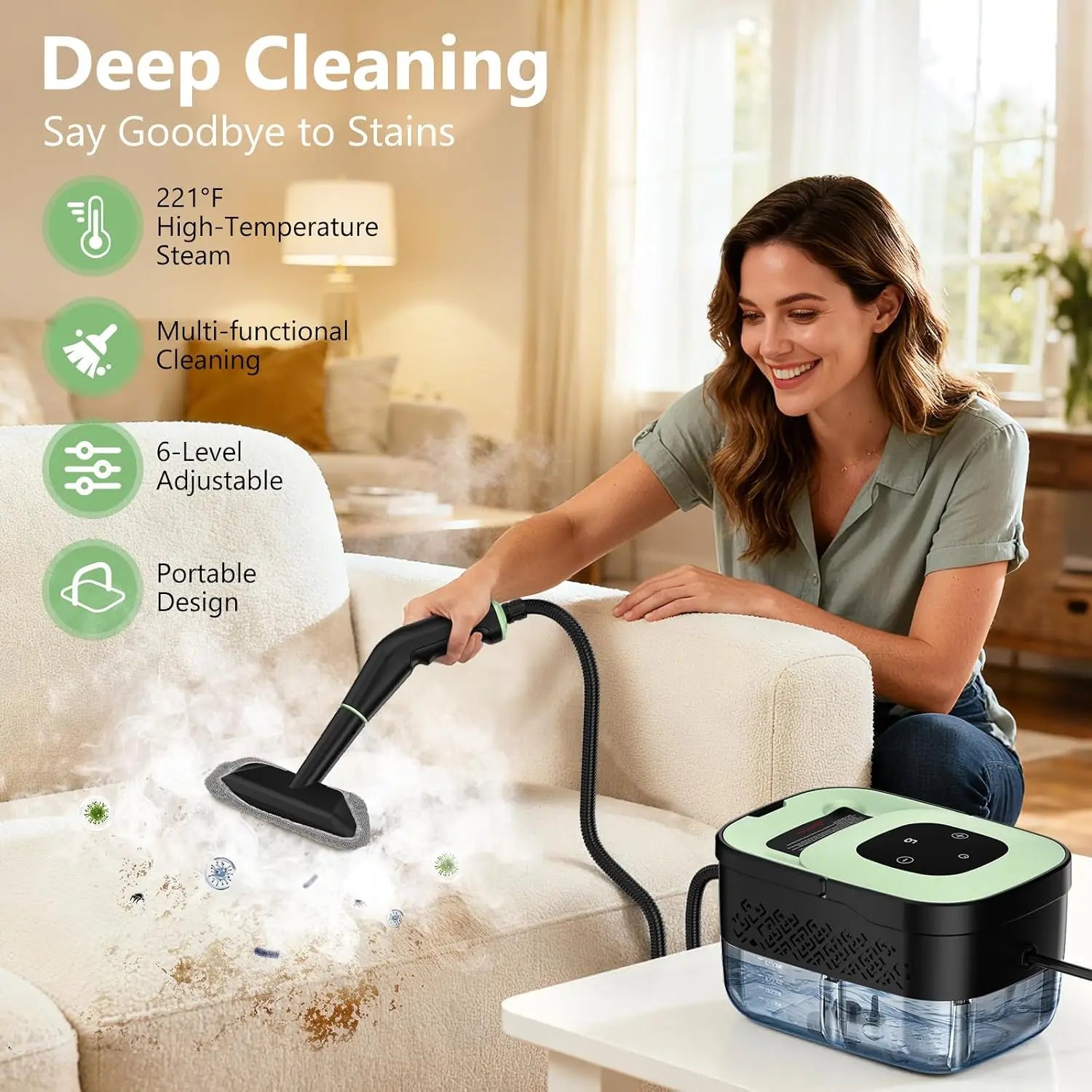 Steam Cleaner, Portable Steamer for Cleaning with 16pcs Accessories, 6-Level Adjustable and 15s Heat-Up, Handheld Steam