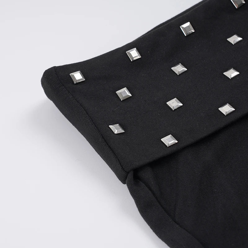 SUCHCUTE Y2k Square Rivet Low-Rise Knit Shorts Pants Streetwear Slim Elastic Shorts Bottoms All Match Casual Loungewear Summer