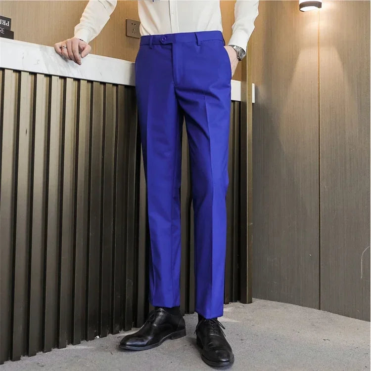 Royal Blue Men Suit Pants, Business Office Trousers, White Black Red Pantalones Hombre Wedding Party Dress Pant, Asian Size