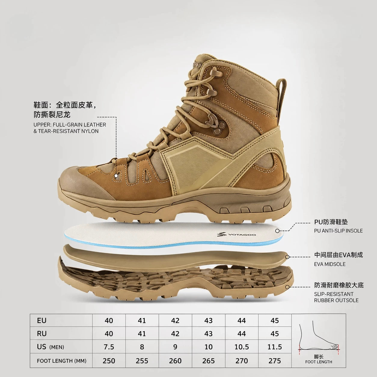 Men's Motorcycle Boots Waterproof  All Terrain Anti-slip Hiking Trekking Desert Combat 1000d Oxford Cloth Genuine Leather Boot