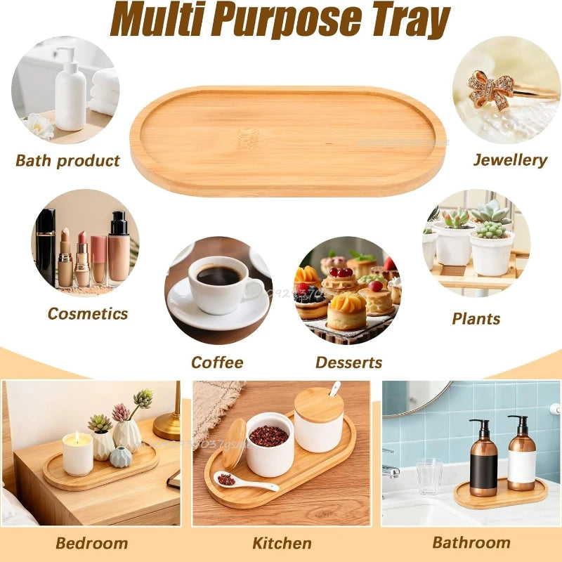 Flower Pot Trays Dish for Plant Vase Bamboo Tray Wooden Bottle Tray Bathroom Shampoo Shower Gel Organizer Jewelry Storage Tray