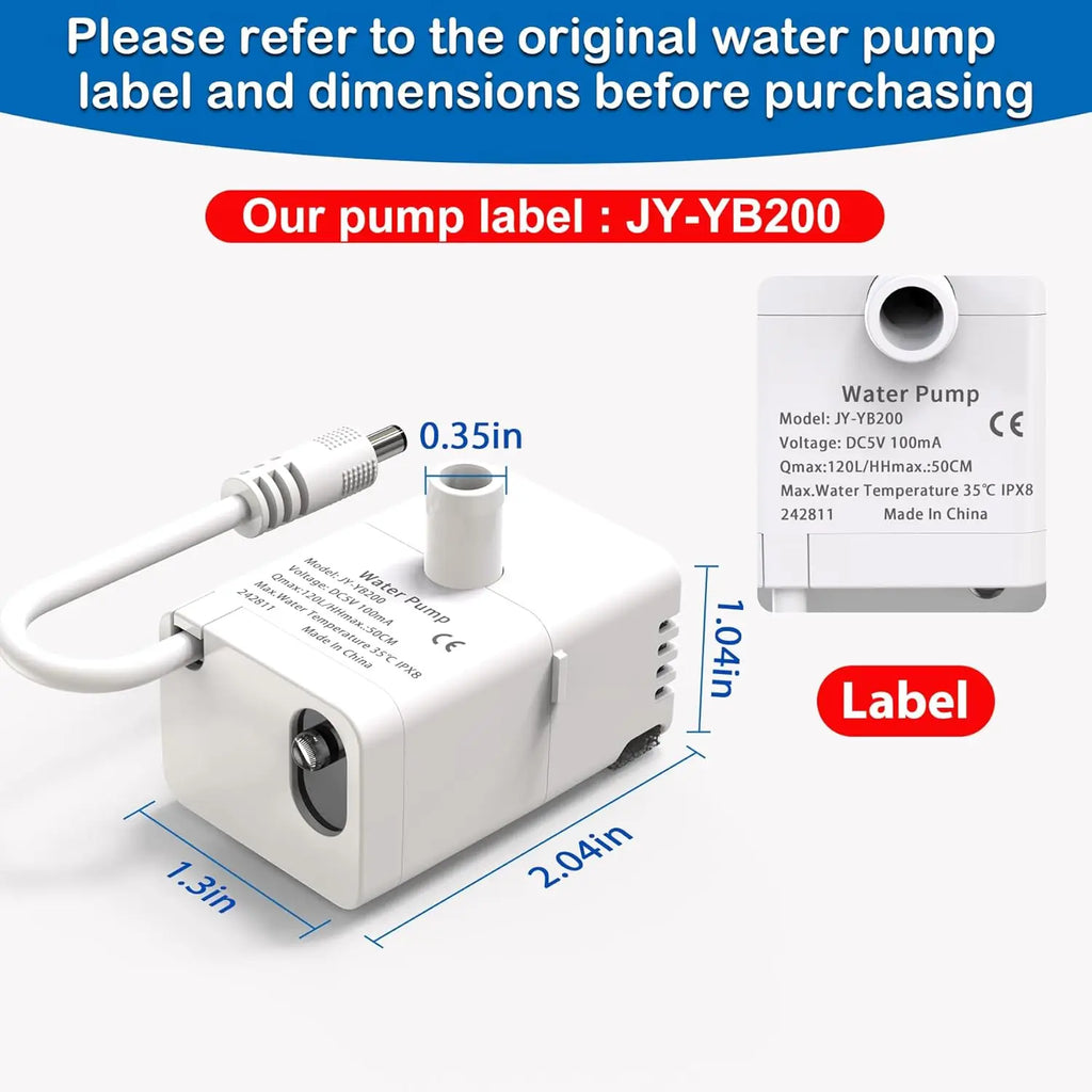 Cat Fountain Replacement Pump, LED Auto Power Off Light, Ultra Quiet Filter Pump Fit 2.2L/3.2L Smart Pet Water Dispenser