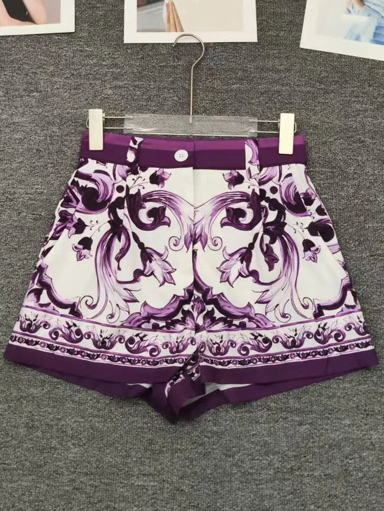 Designer retro geometric print sexy tube top suspender two-piece 2026 summer women's dress+straight short fashion suit