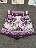 Designer retro geometric print sexy tube top suspender two-piece 2026 summer women's dress+straight short fashion suit