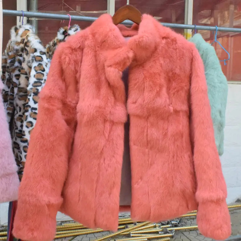 Natural Rabbit Fur Coat Women Winter Jacket Real Leather And Fur Bolero Women's Clothing Female Outerwears With 2025 Black Cold