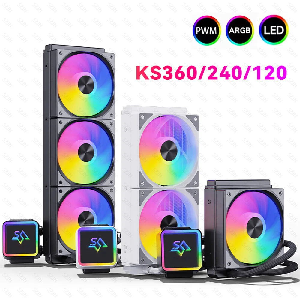 Liquid Cooler 120/240/360 ARGB CPU Cooler Computer Fan CPU AIO Water Cooler Support Intel&AMD Efficient PWM-Controlled Pump