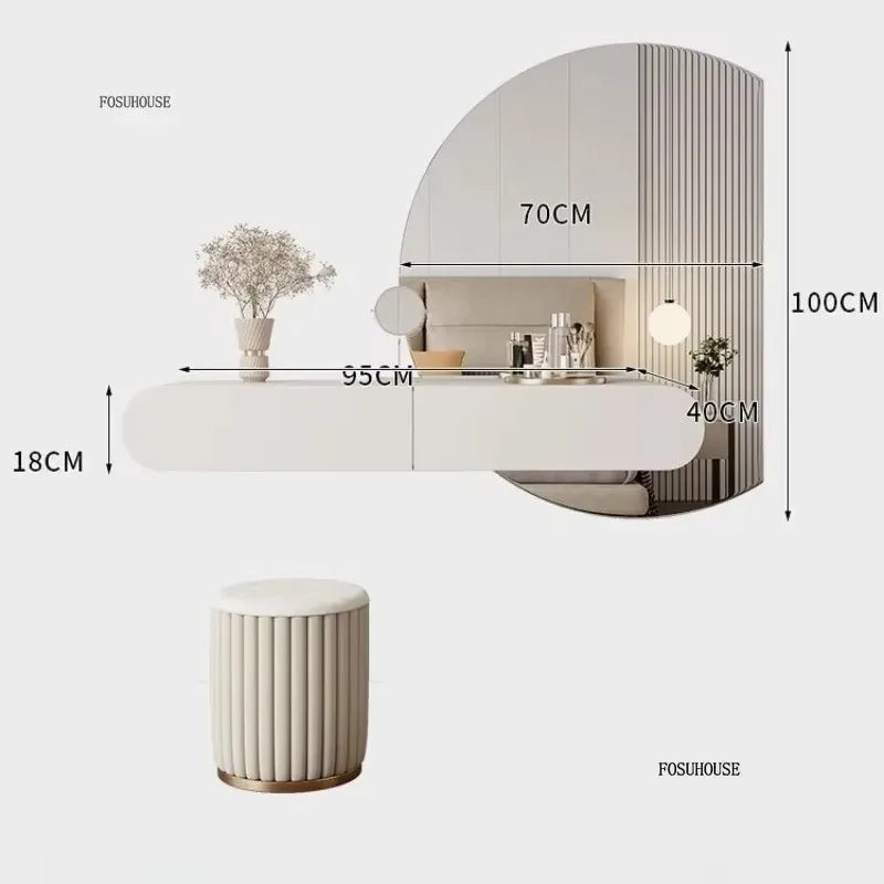 Off-white Hanging Dressing Table Minimalist Wall Mounted Vanity Unit with Mirror Bedroom Furniture Modern Design