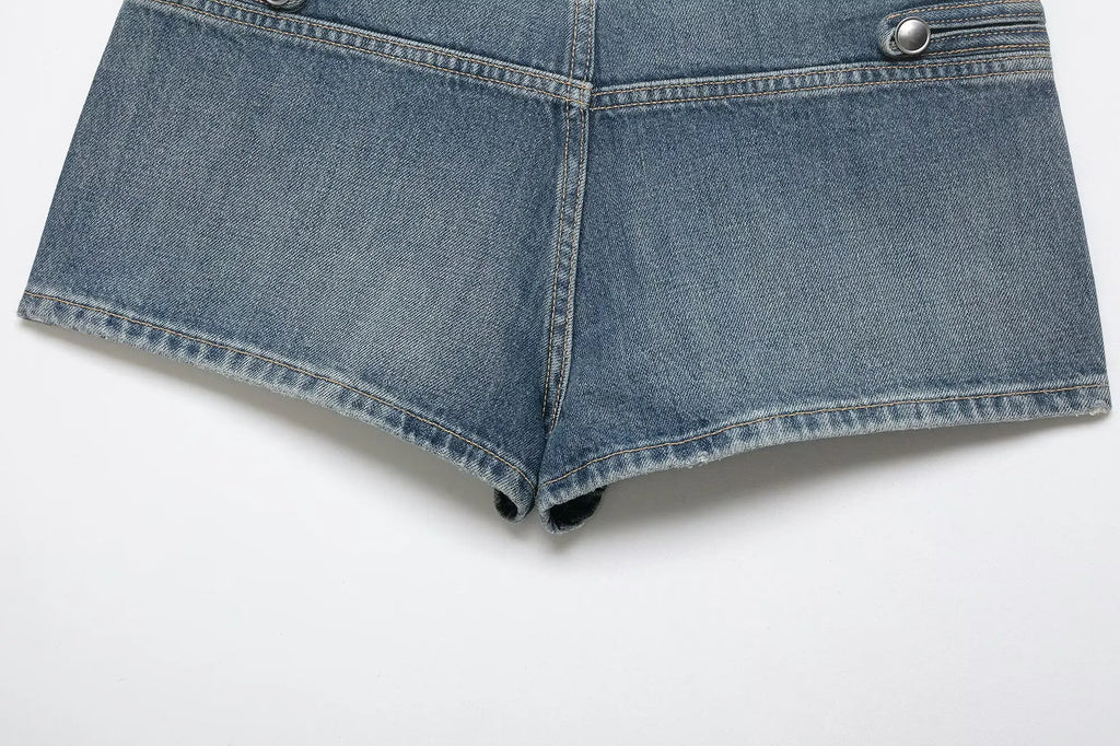 HH Women Shorts Suit Versatile Splicing Button Decoration Casual Denim Jacket+2026 Fashion High Street Low Waist Mini Shorts