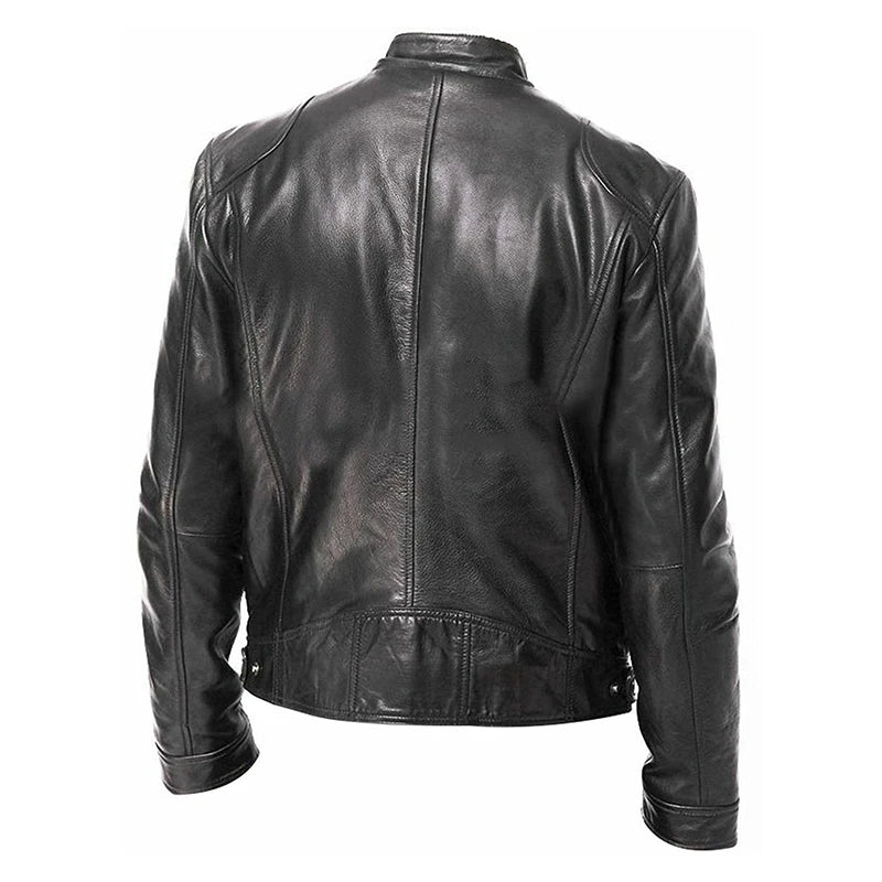 Men' s Retro Leather Jacket Stand Collar Biker Jacket Slim fit Multi-Pocket Coat Autumn Winter Outwear