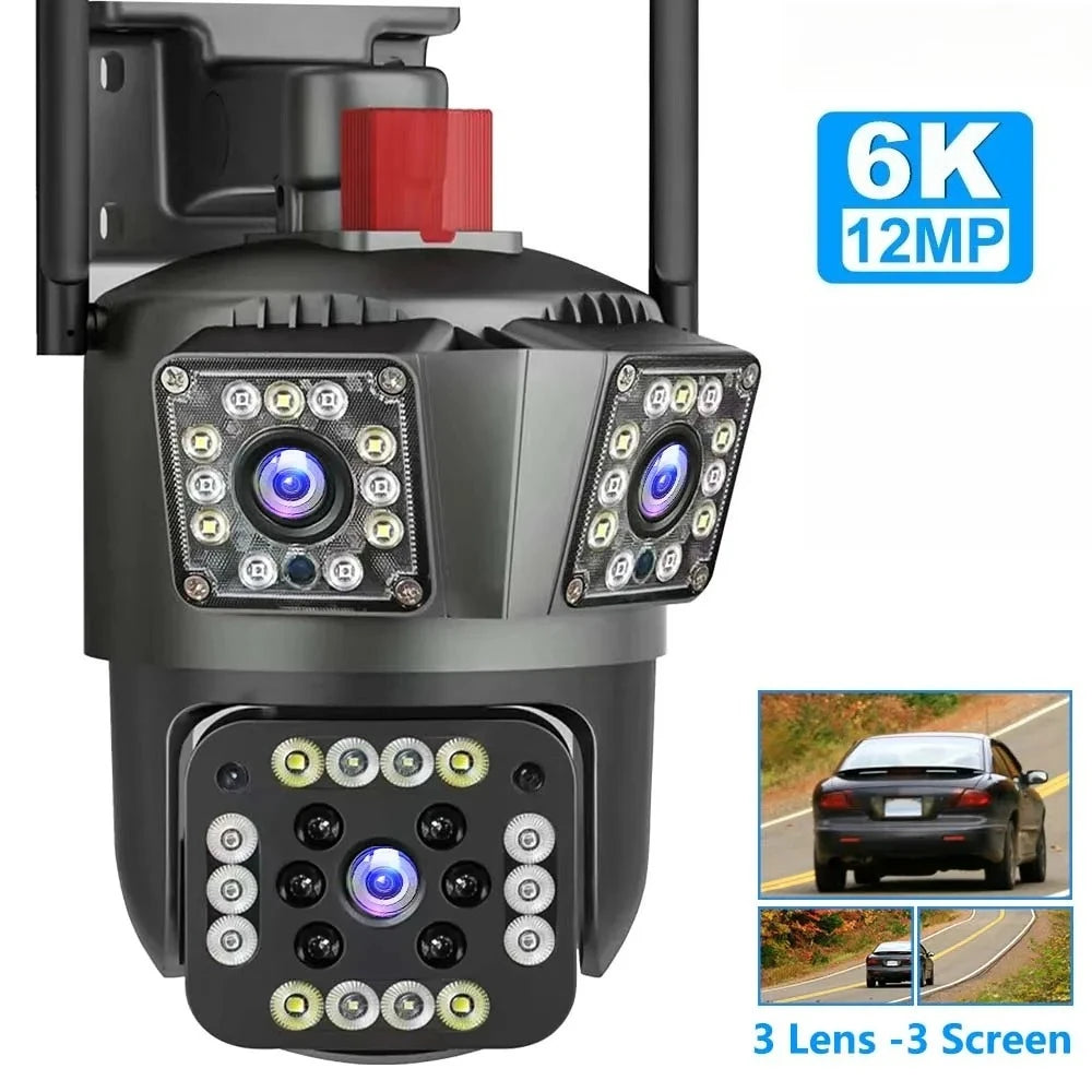 6K 12MP WiFi Security Camera with 8X Zoom Triple Lens Auto Tracking 8MP IP CCTV for Smart Home Wireless Surveillance
