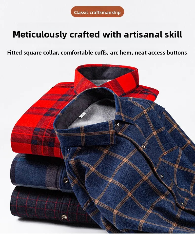 Men's Travel Casual Winter Double-Sided Fleece Warm Thickened Fleece Plaid Work Shirt Plus Size Extra Large Clothes Shirts
