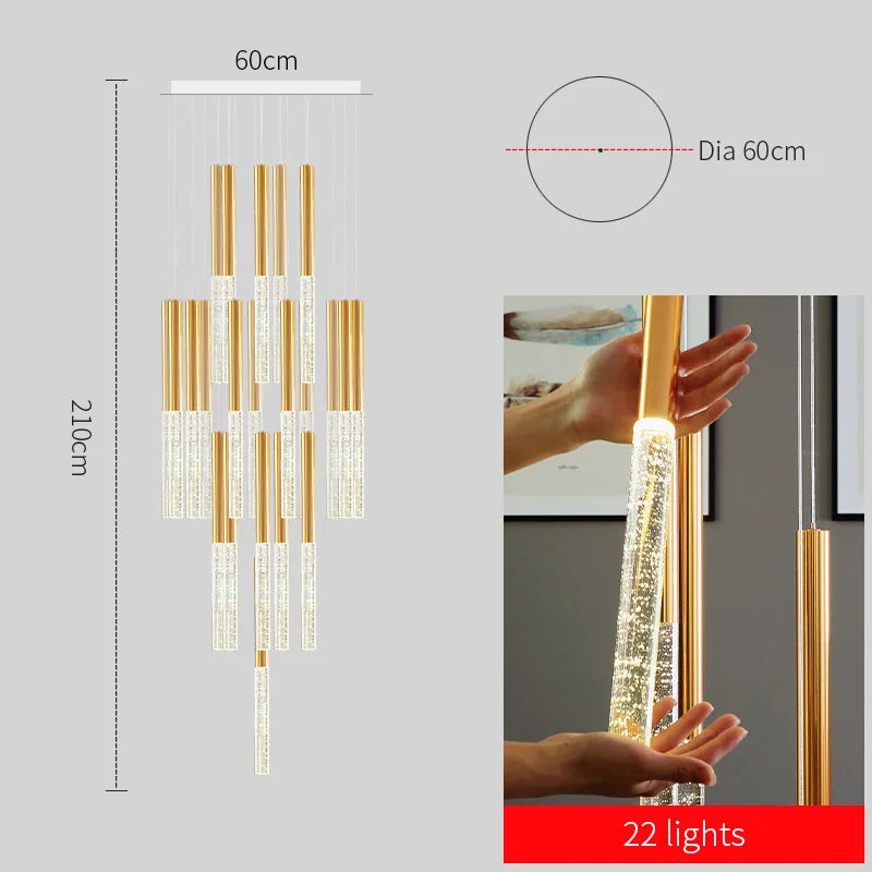 Modern Chandelier Lighting for Staircase Large Long Crystal Lamps Hallway Lobby Gold Chain Chandeliers Home Decor Light