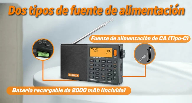 XHDATA D808 Portable Multiband Radio Receiver AM/FM/SW/MW SSB AIR RDS Stereo Sound Long Range Reception Rechargeable Battery