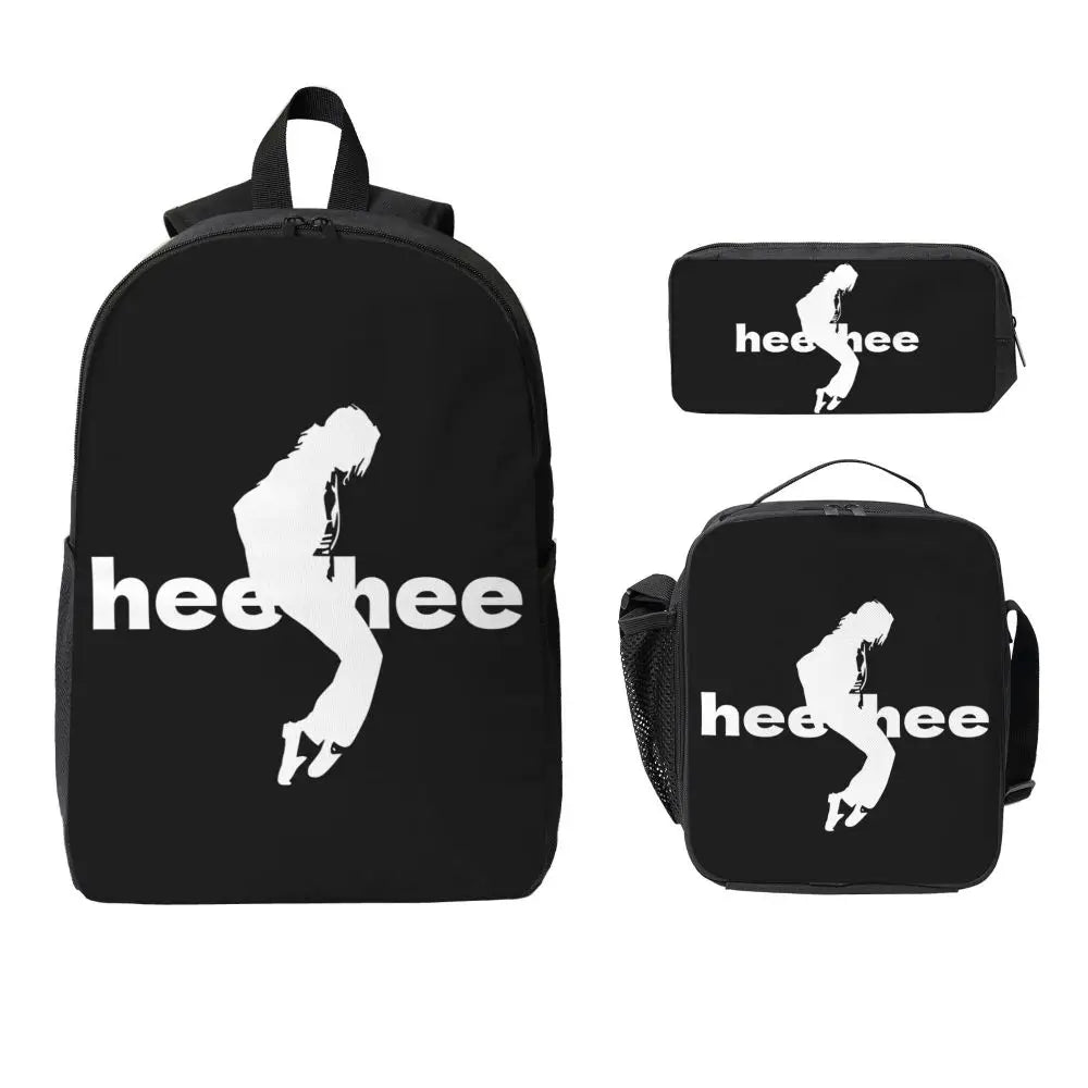 MJ Pop Legend Music 3pecs/set Backpack for Student Shoulder Bag Lunch bag Pencil Case