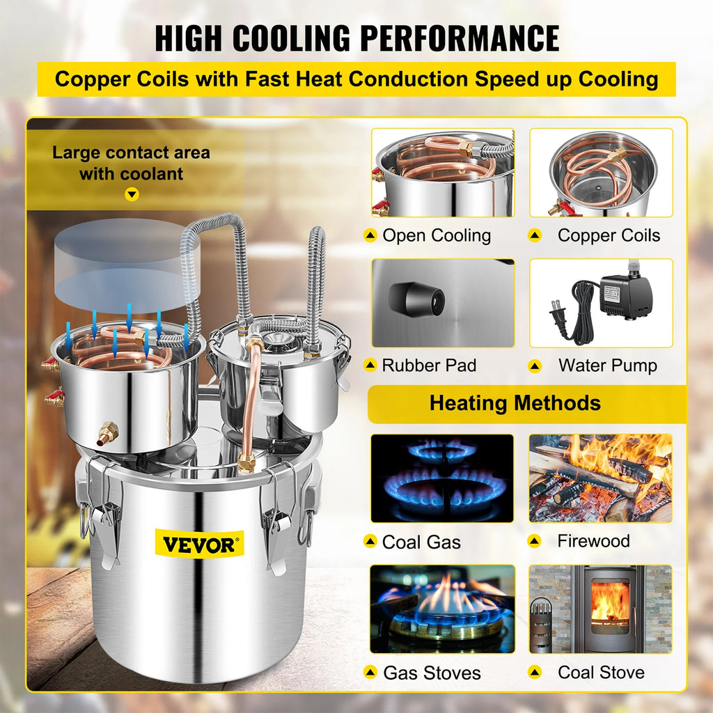 SucceBuy 50L Alcohol Water Distiller Bottle DIY Moonshine Equipment Stainless Steel Brewing Machine for Whisky Wine Dispenser