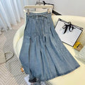 Denim Skirts Women Mid Length Skirt A Line High Waist Slim Fit Pleated Casual Elegant Splice Y2k Streetwear Work 2026 Spring
