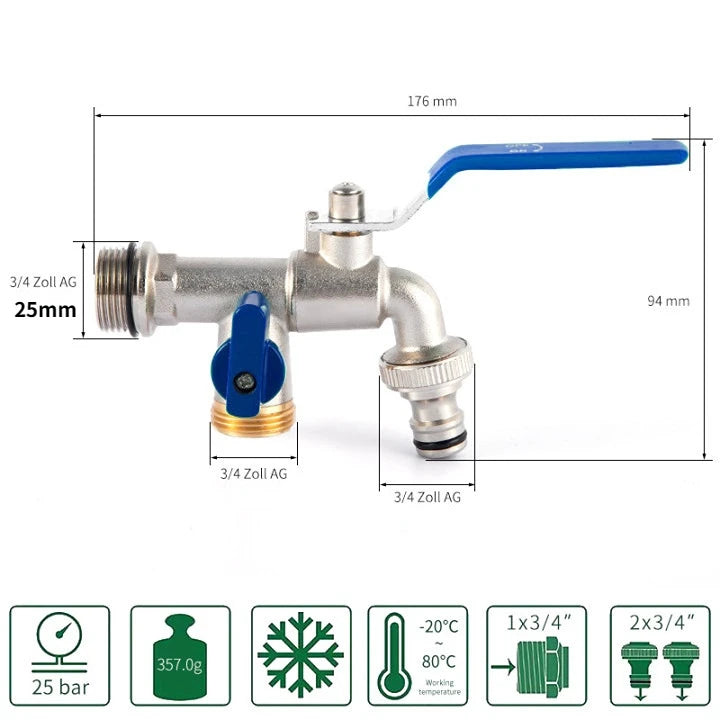 Garden Outdoor Bibcock Faucet DN15 DN20, Anti-freeze, Dual Control Copper for Washing Machine and Kitchen Garden Sink    1/2