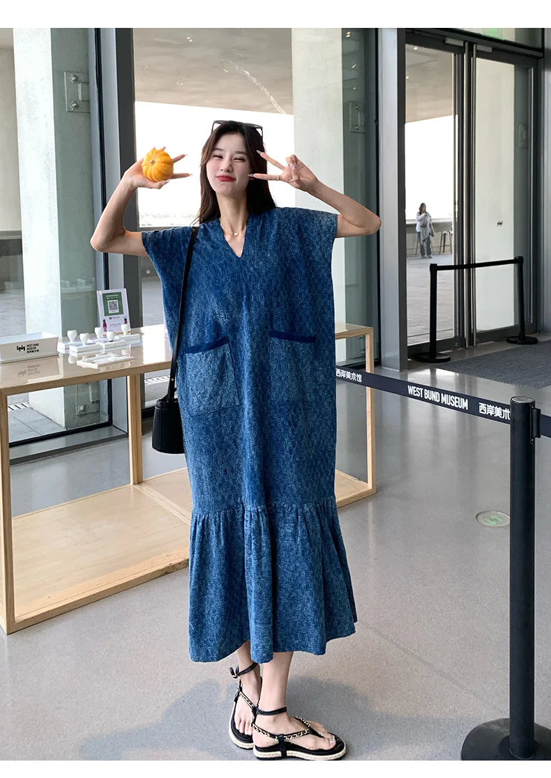Retro Denim Dress Women's Summer Design Sense Fashion Loose Dress