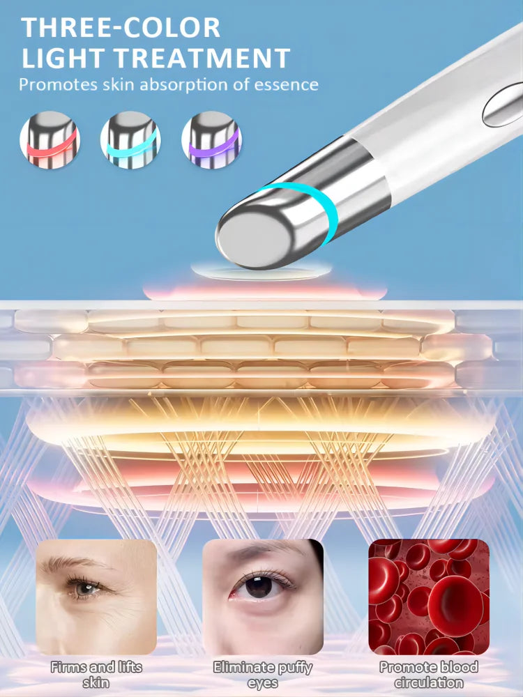 Eye Care Beauty Device Facial Massager 3 in 1 LED Photon Light Wand for Relax Eye Dark Circles Eye Bags Puffiness Skincare Tool