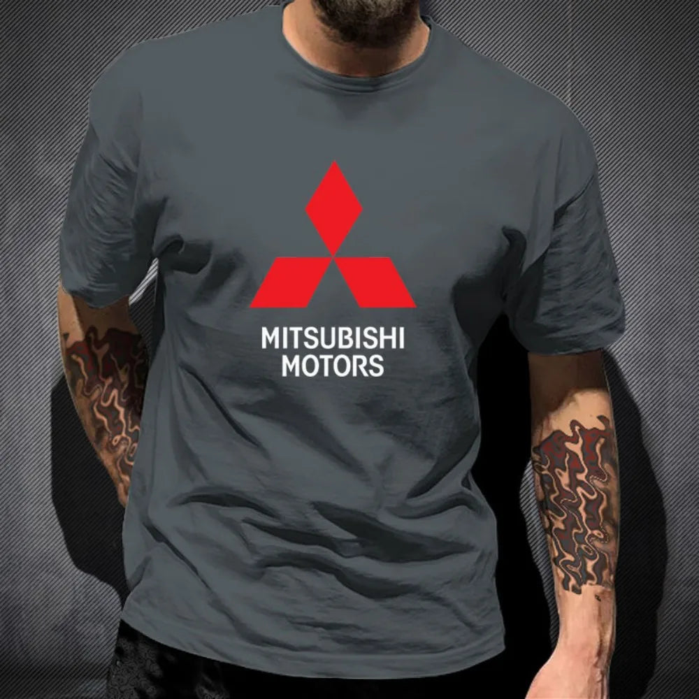 Mitsubishi Motors logo printed T-shirt, men's summer 100% pure cotton short-sleeved trendy top, unisex.