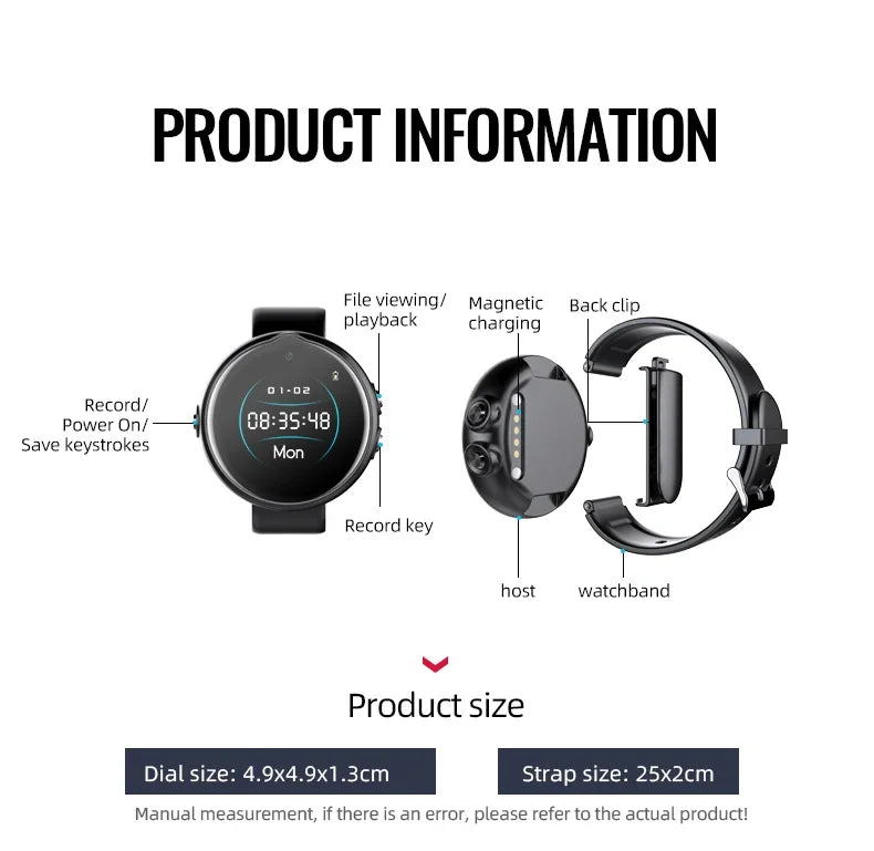 Mini Cam Sports Watch 1080P HD 3in1 Camera Wearable Camera Portable Sports DV Bracelet Camera Voice Recorder Hidden TF Card
