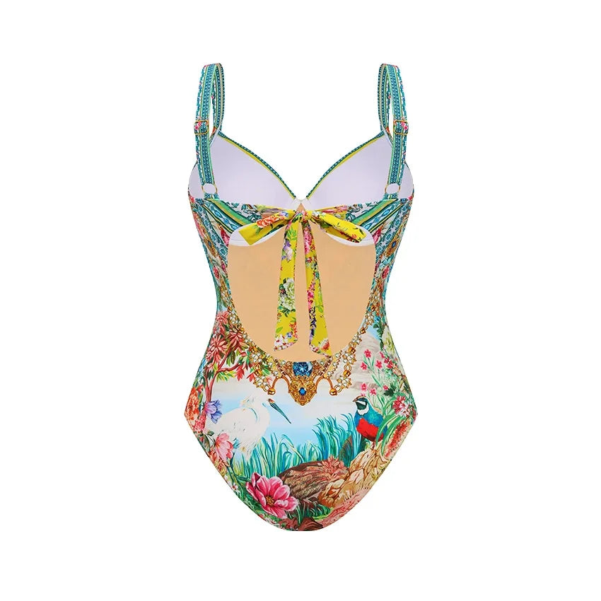 Retro Bikini Printed Fashion Two Piece Swimsuit And Cover Up With Skirt Tight Women's Bandage Summer Beach Luxury Elegant