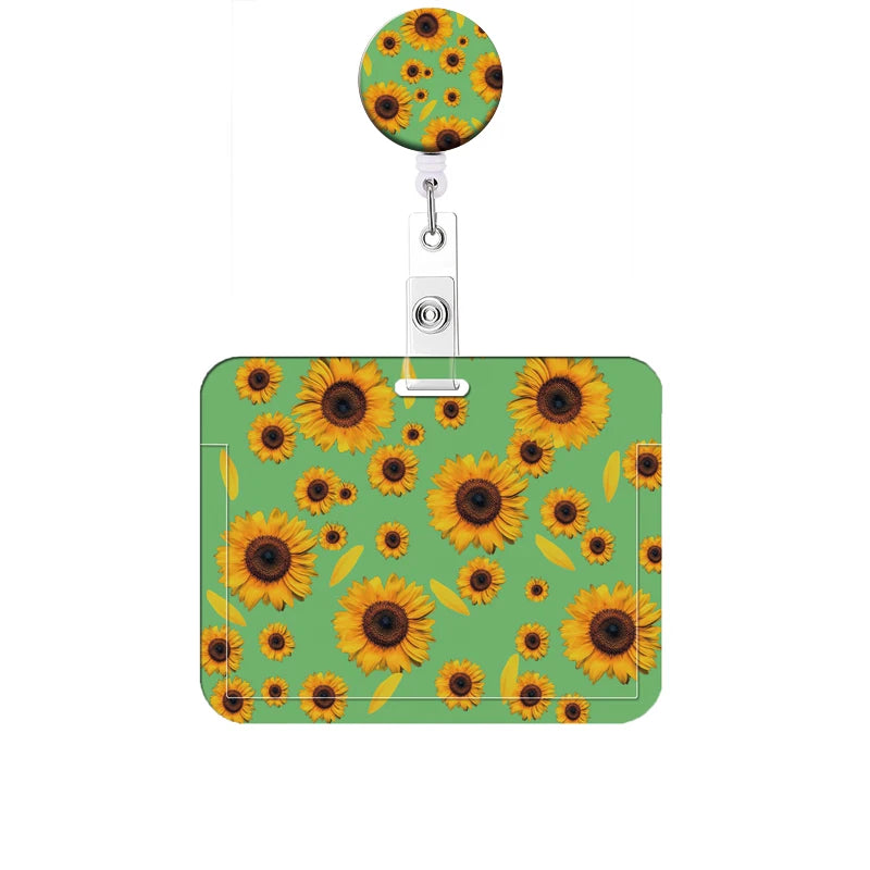 Flower Retractable Buckle Card Holder Women Business Badge Case Reel Clip Girls Cardholders Doctors Nurses Hang Credential holde
