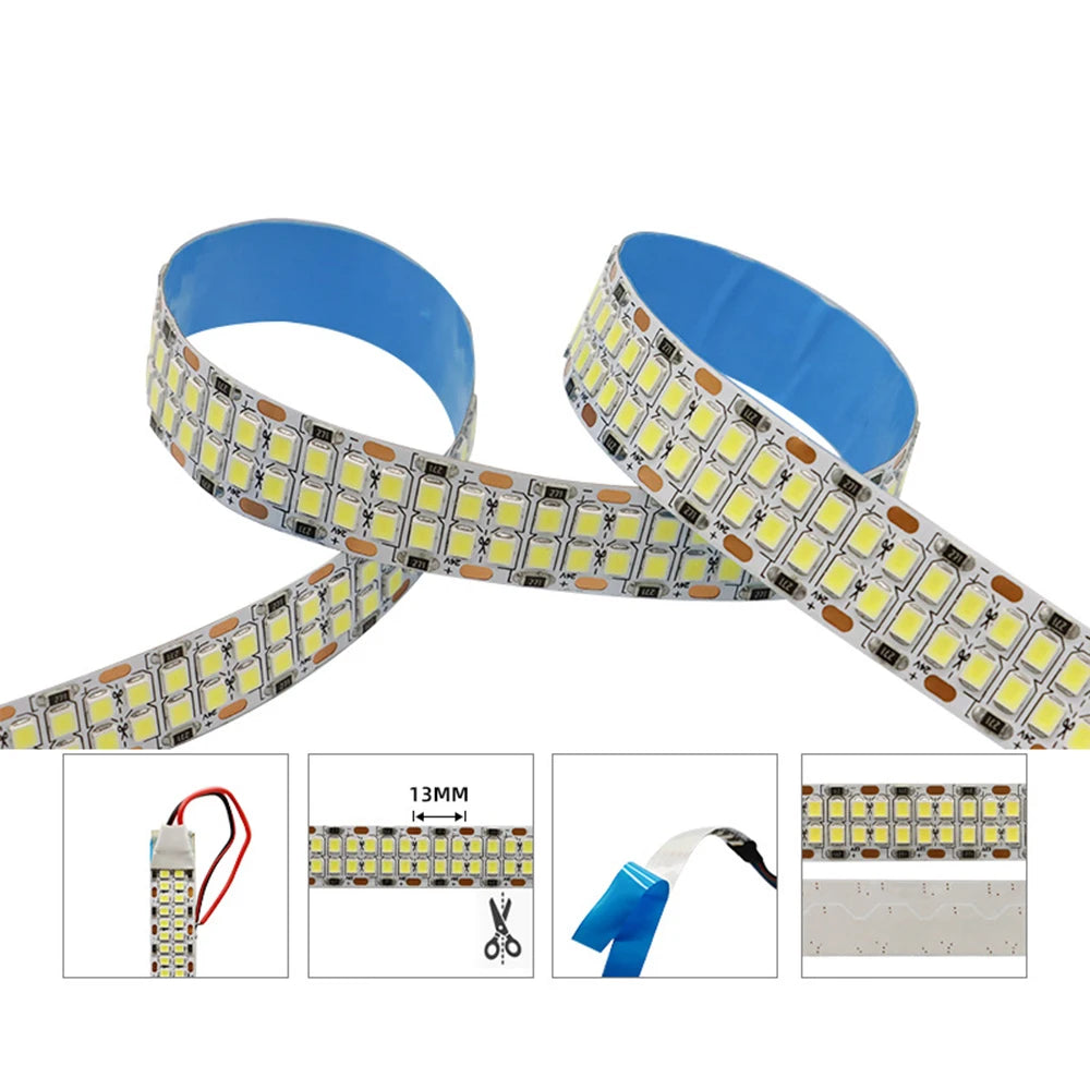 5m Double Row Led Strip light 2835 360Led 480Led 240Led 12V/24V High Bright Flexible Led Lamp IP67 Waterproof 3000K/4000K/6000K