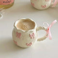 Thickened Cream White Mug Cute Bow Cartoon Ceramic Cup with Handle Milk Cup Coffee Cup Modern Simple Universal Water Cups