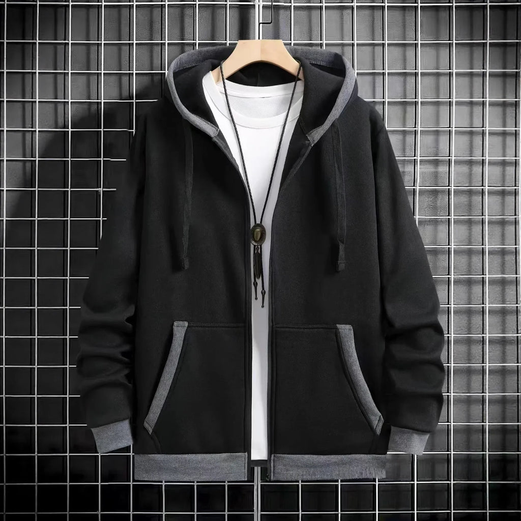 Spring and Autumn Men's Zipper Jacket Warm Windproof Hoodies Thickened Cardigan Sports Long Sleeve Sweatshirts Hooded Coat
