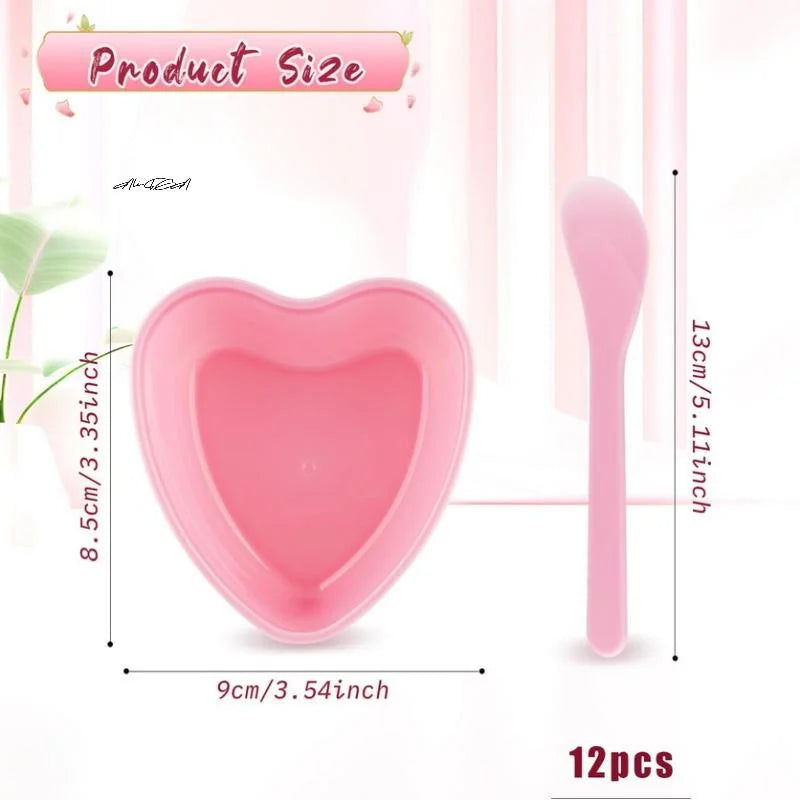 3/6 Sets Heart-Shaped Facial Mask Mixing Bowls with Scraper - Plastic DIY Skin Care Tools for Family And Salon Use