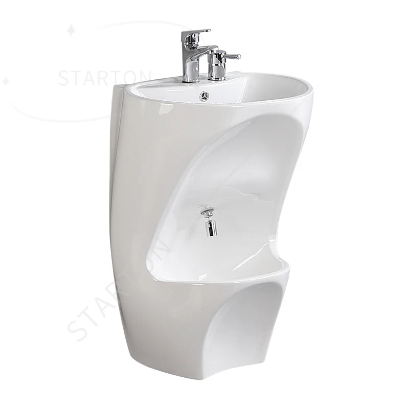 Ceramic Bathroom Sink Double Level Wash Stand Full Pedestal Basin