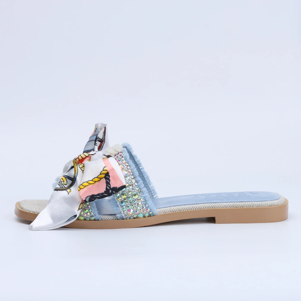 Women's Dressy Flat Rhinestone Sandals Comfortable Slip On Leather Sandals Shoes Women 2024 Luxury Brand High Quality Shoes