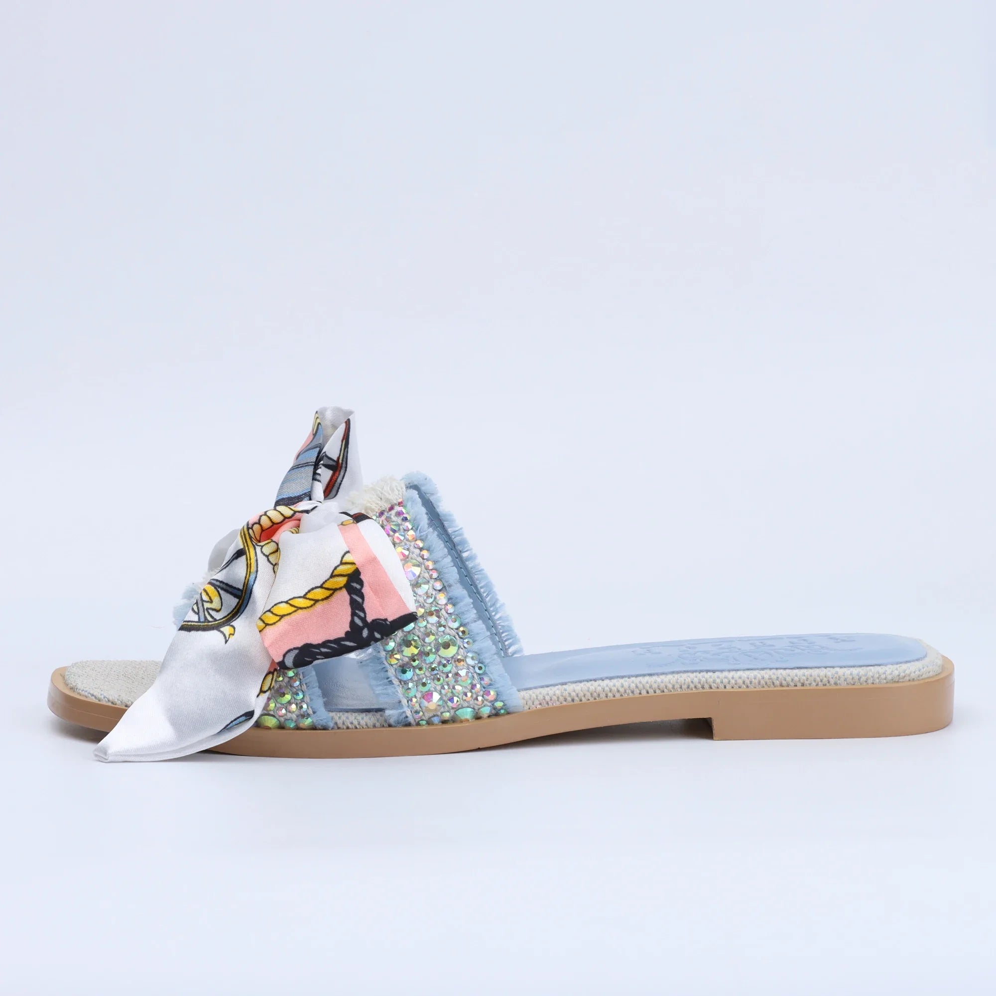 Women's Dressy Flat Rhinestone Sandals Comfortable Slip On Leather Sandals Shoes Women 2024 Luxury Brand High Quality Shoes