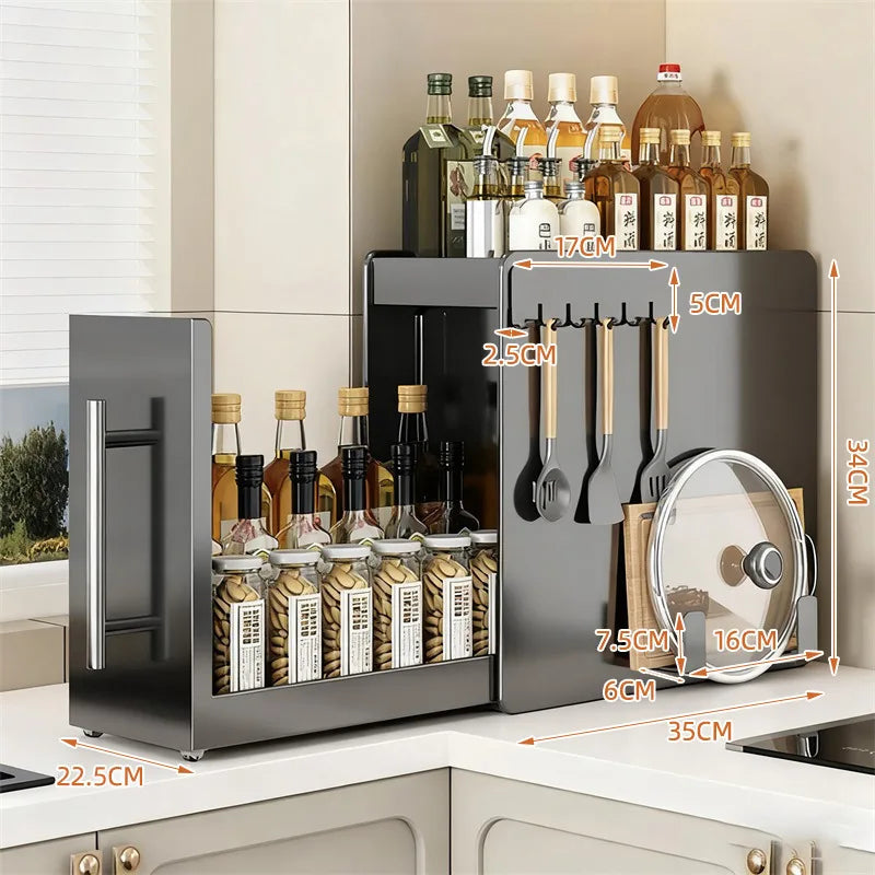 Ultra-Narrow Dust-Proof Pull-Out Condiment Rack Multi-Functional Kitchen Countertop Storage Organizer for Home