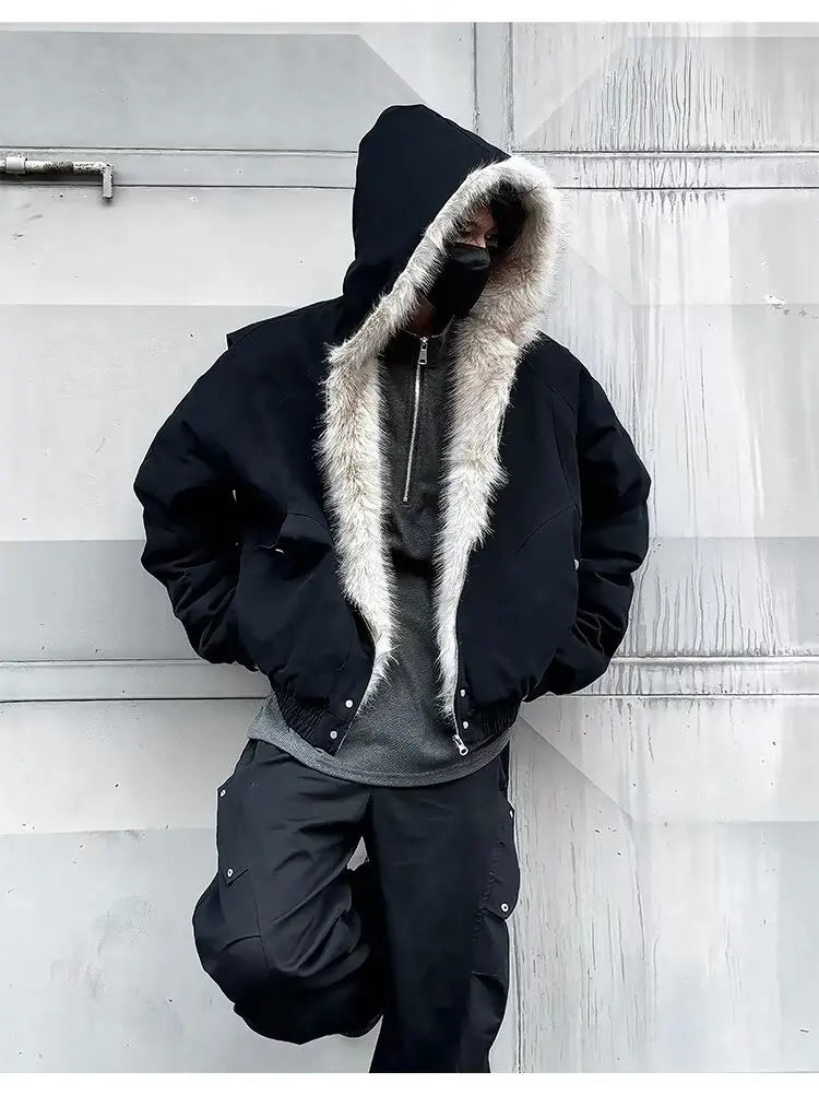 American Retro Lamb Fleece Cotton Jacket Winter Thickened Keep Warm Fur Collar Jacket Zipper Hoodie Loose Coat men clothing